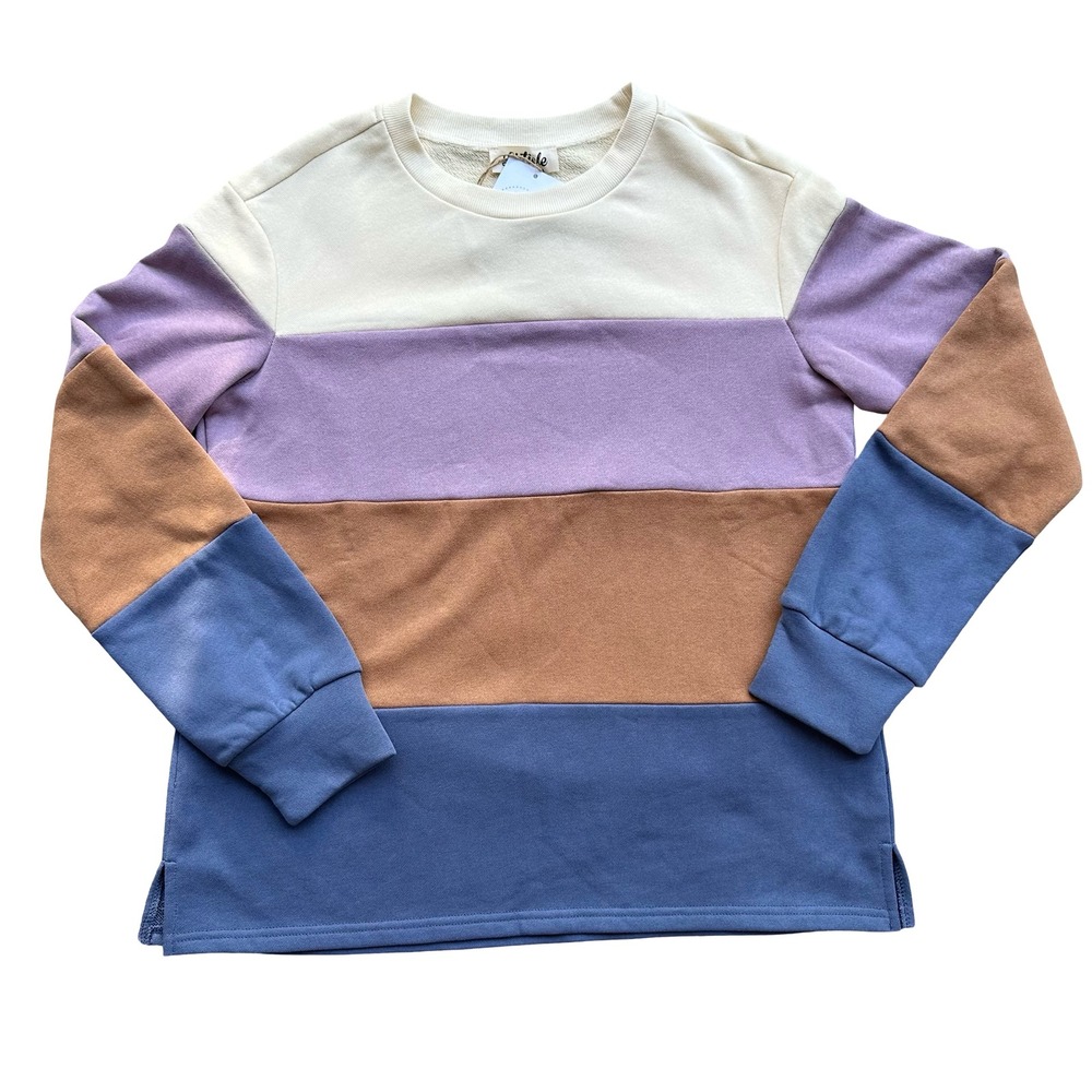 Listicle Terry Sweatshirt Size Small Multi Colorblock Crew Neck Classic Pullover
